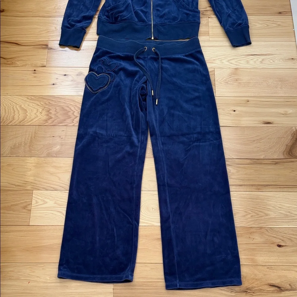 Women's Navy Royal Blue Velour Tracksuit with gold details Top XL Pant M - Picture 9 of 13